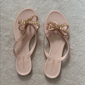 Fashion Nova Blush Sandals with Glitter Bow